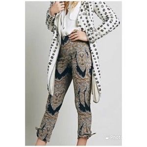 FREE PEOPLE Paisley Black Tan Tie Ankle Pants